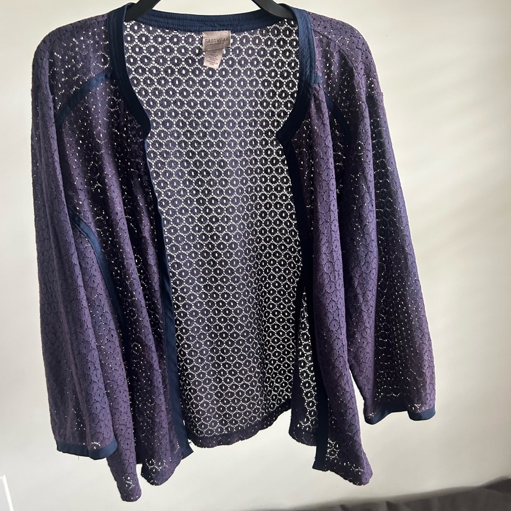 Chico’s Eyelet Lace Open Front Layering Topper Art Wear Relaxed Modest Lagenlook - Picture 6 of 6
